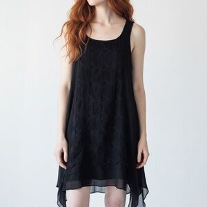 ALL SAINTS VTG Black Boho Embroidery Handkerchief Trapeze Mini Summer Dress FLAW